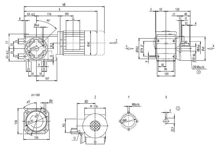 Монтажное исполнение на фланце (тип A) Монтажное исполнение на фланце (тип A)