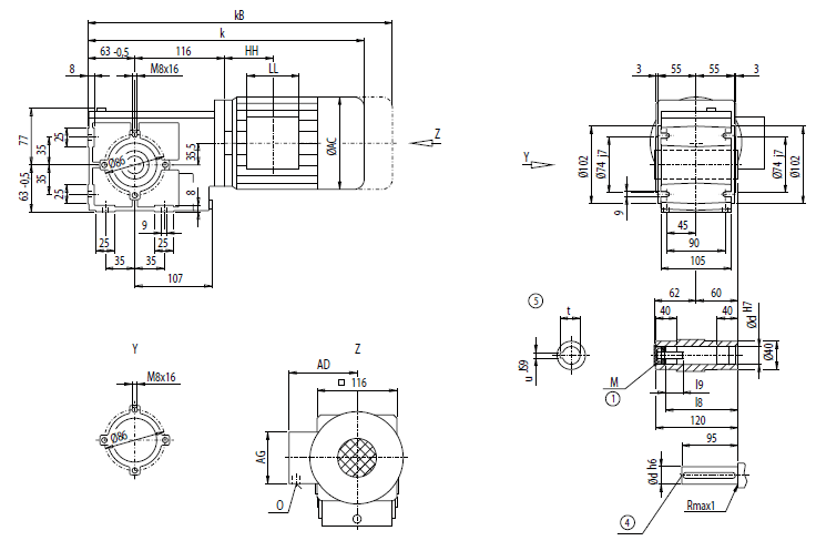 Монтажное исполнение корпус-фланец (тип C) Монтажное исполнение корпус-фланец (тип C)