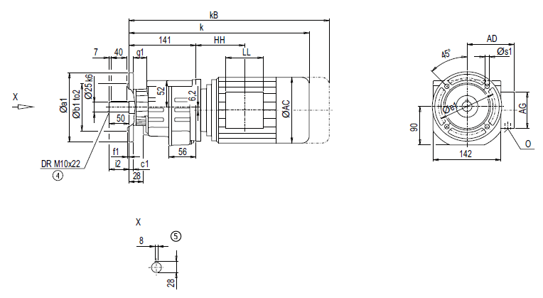 Монтажное исполнение на фланце DF/ZF28 (тип A) Монтажное исполнение на фланце DF/ZF28 (тип A)