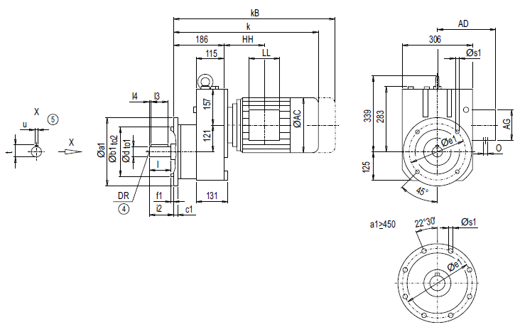 Монтажное исполнение на фланце EF108 (тип A) Монтажное исполнение на фланце EF108 (тип A)