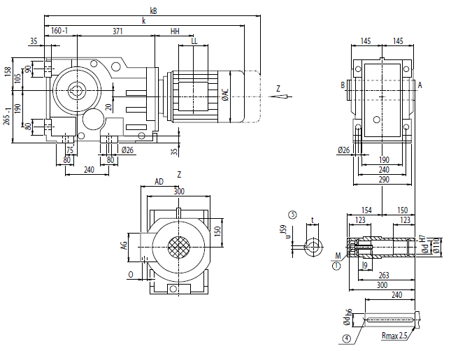 Монтажное исполнение корпус-фланец (тип C) Монтажное исполнение корпус-фланец (тип C)