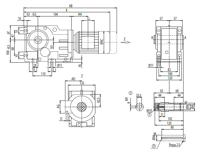 Монтажное исполнение корпус-фланец (тип C) Монтажное исполнение корпус-фланец (тип C)