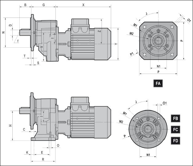 Редукторы с выходным фланцем Редукторы с выходным фланцем