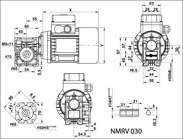 Габаритные и присоединительные размеры NMRV 030 Габаритные и присоединительные размеры NMRV 030
