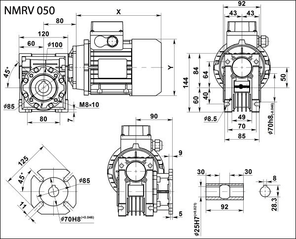 Габаритные и присоединительные размеры NMRV 050 Габаритные и присоединительные размеры NMRV 050
