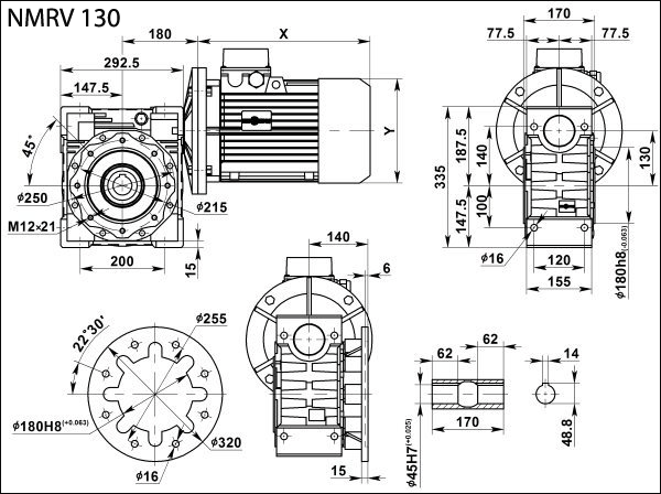Габаритные и присоединительные размеры NMRV 130 Габаритные и присоединительные размеры NMRV 130