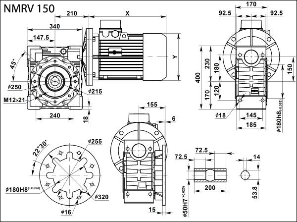 Габаритные и присоединительные размеры NMRV 150 Габаритные и присоединительные размеры NMRV 150